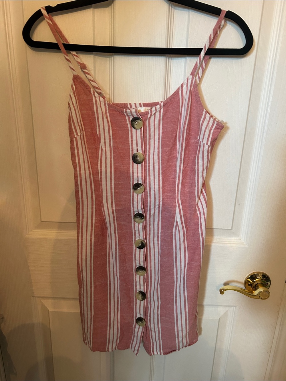 Striped Pink Button-Front Mini Dress with Spaghetti Straps Made in India